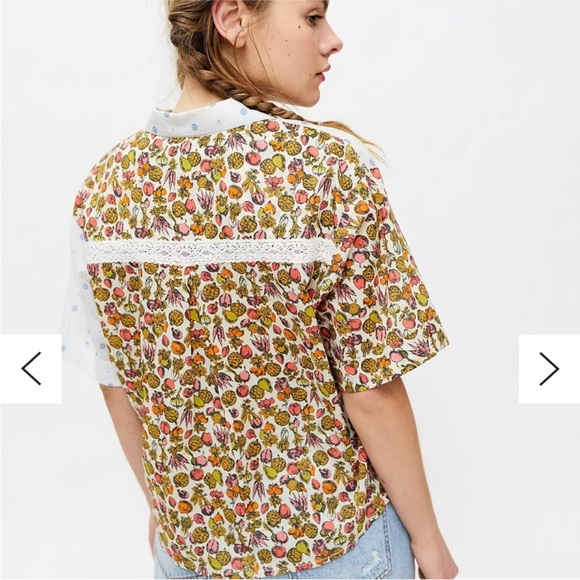 Urban Outfitters Kimchi Blue Small Button Short Sleeve Vegetable Embroidered - Picture 3 of 6
